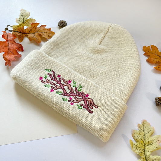 Embroidered Flower Branch Beanie