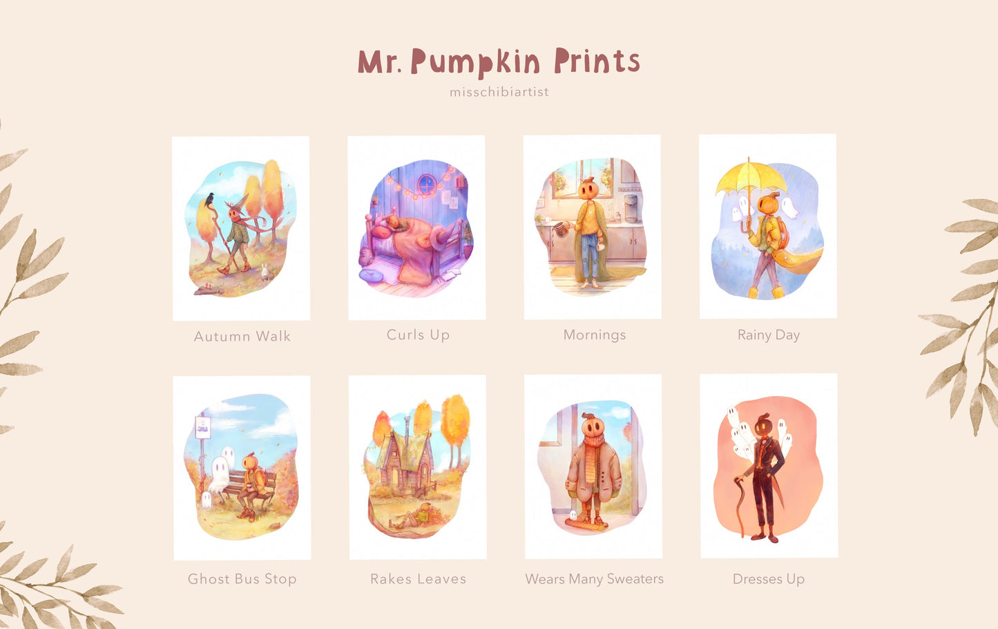 Mr. Pumpkin's Rainy Day | Medium Art Print