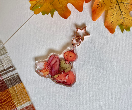 Sleepy Fox and Pumpkin | Acrylic Charm