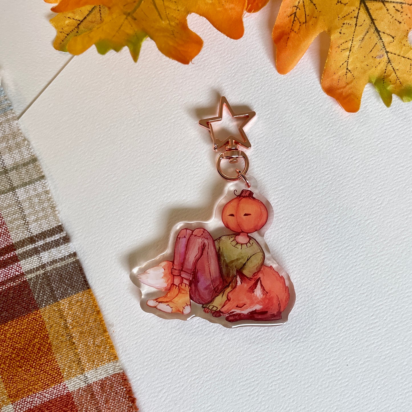 Sleepy Fox and Pumpkin | Acrylic Charm
