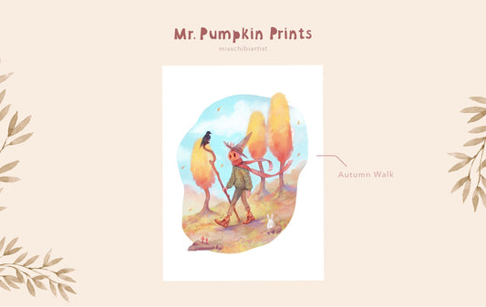 Mr. Pumpkin's Autumn Walk | Medium Art Print