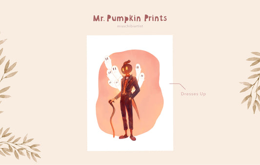 Dressed Up Mr. Pumpkin | Medium Art Print