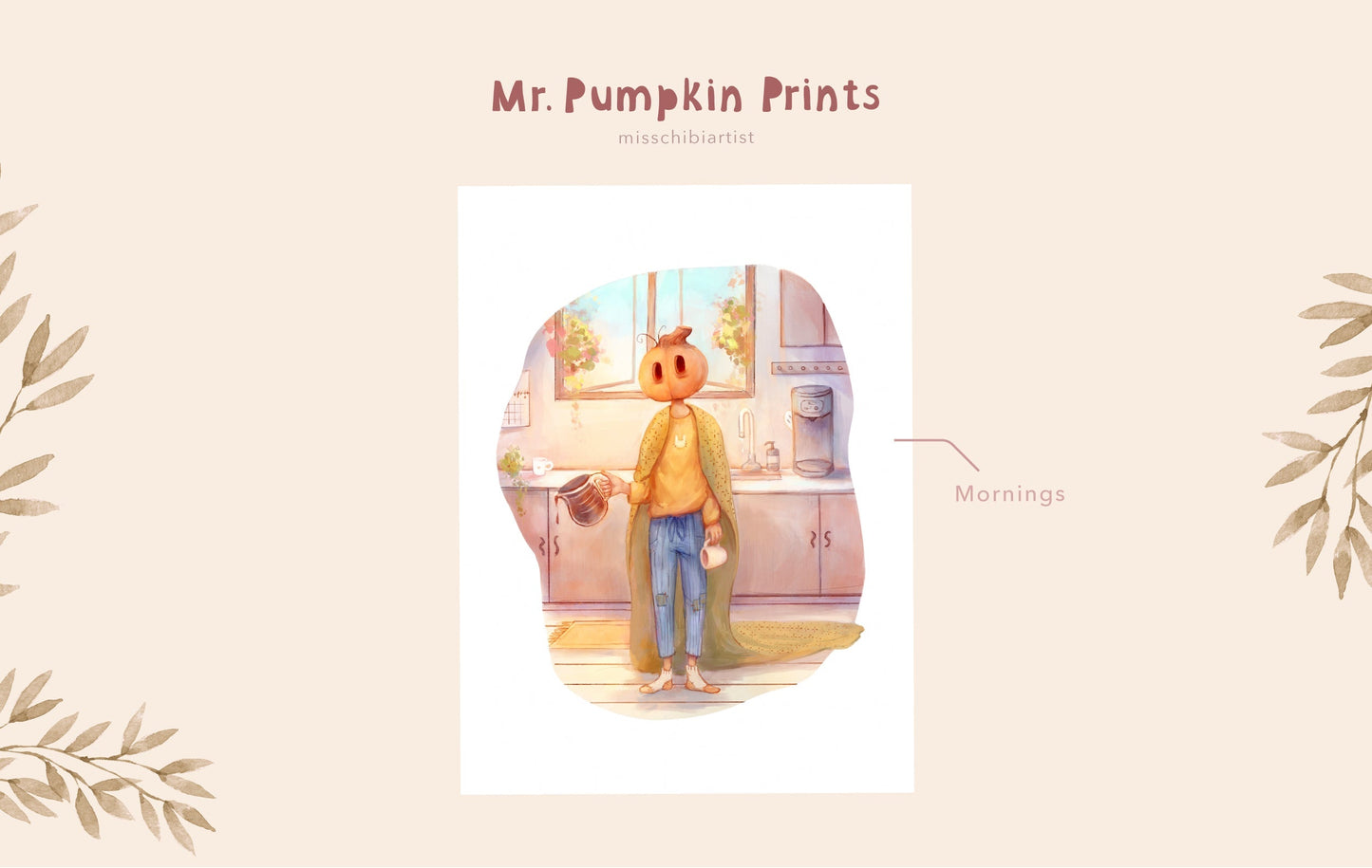 Mr. Pumpkin at the Ghost Bus Stop | Medium Art Print