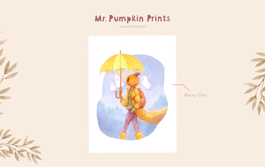 Mr. Pumpkin's Rainy Day | Medium Art Print