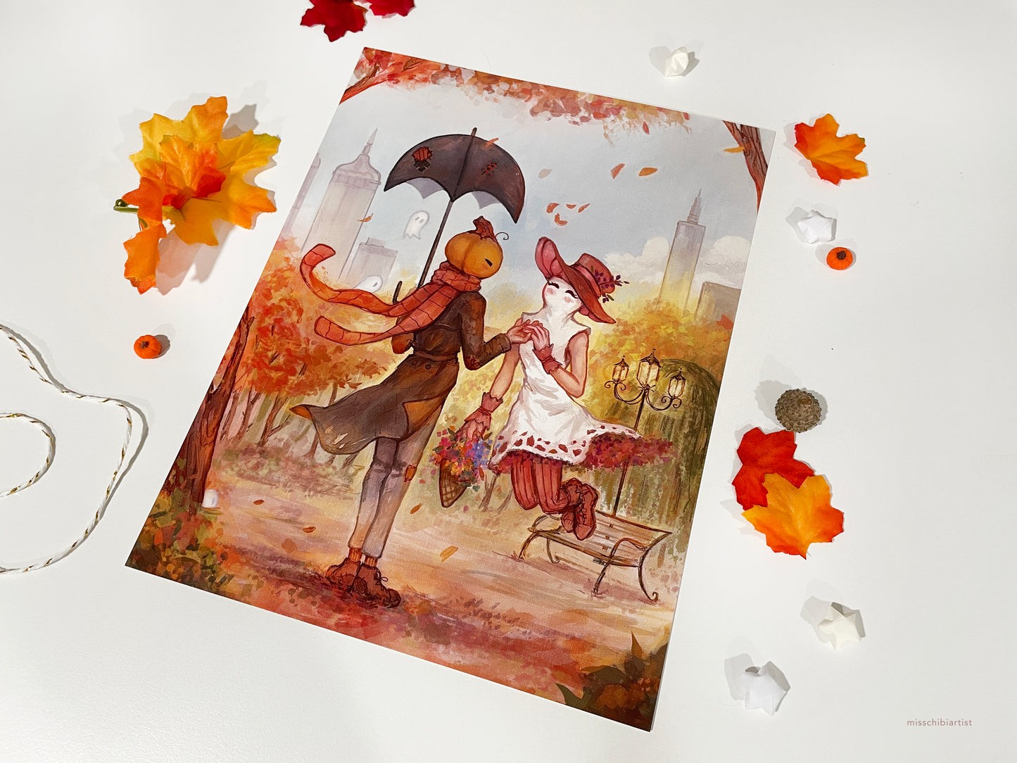 Mr. Pumpkin and Rosi Boo Valentine's Date | Art Print