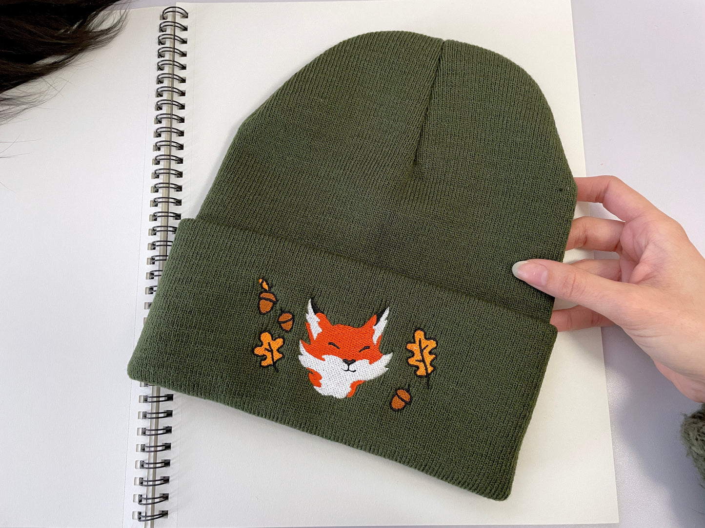 Embroidered Fall Fox Beanie
