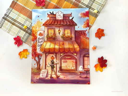 Friendly Pumpkin Cafe | Mr. Pumpkin Art Print