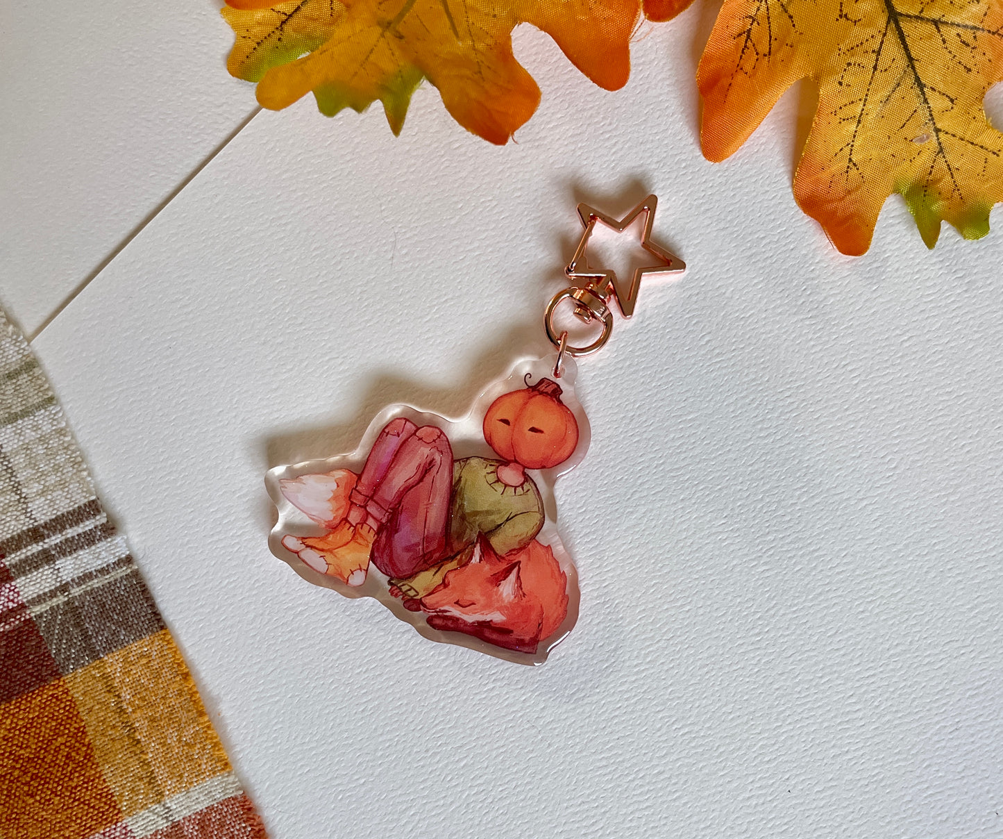 Sleepy Fox and Pumpkin | Acrylic Charm