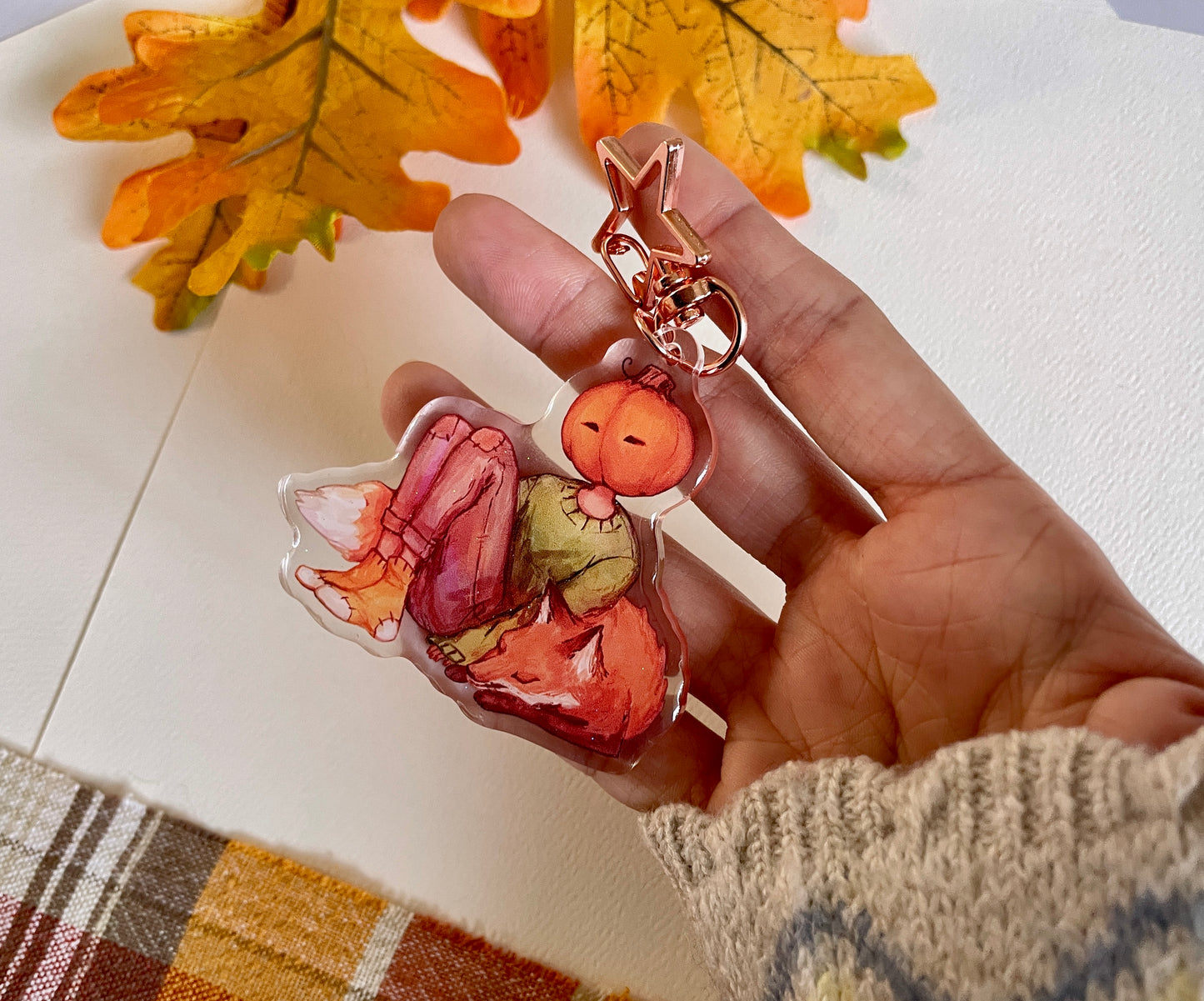 Sleepy Fox and Pumpkin | Acrylic Charm