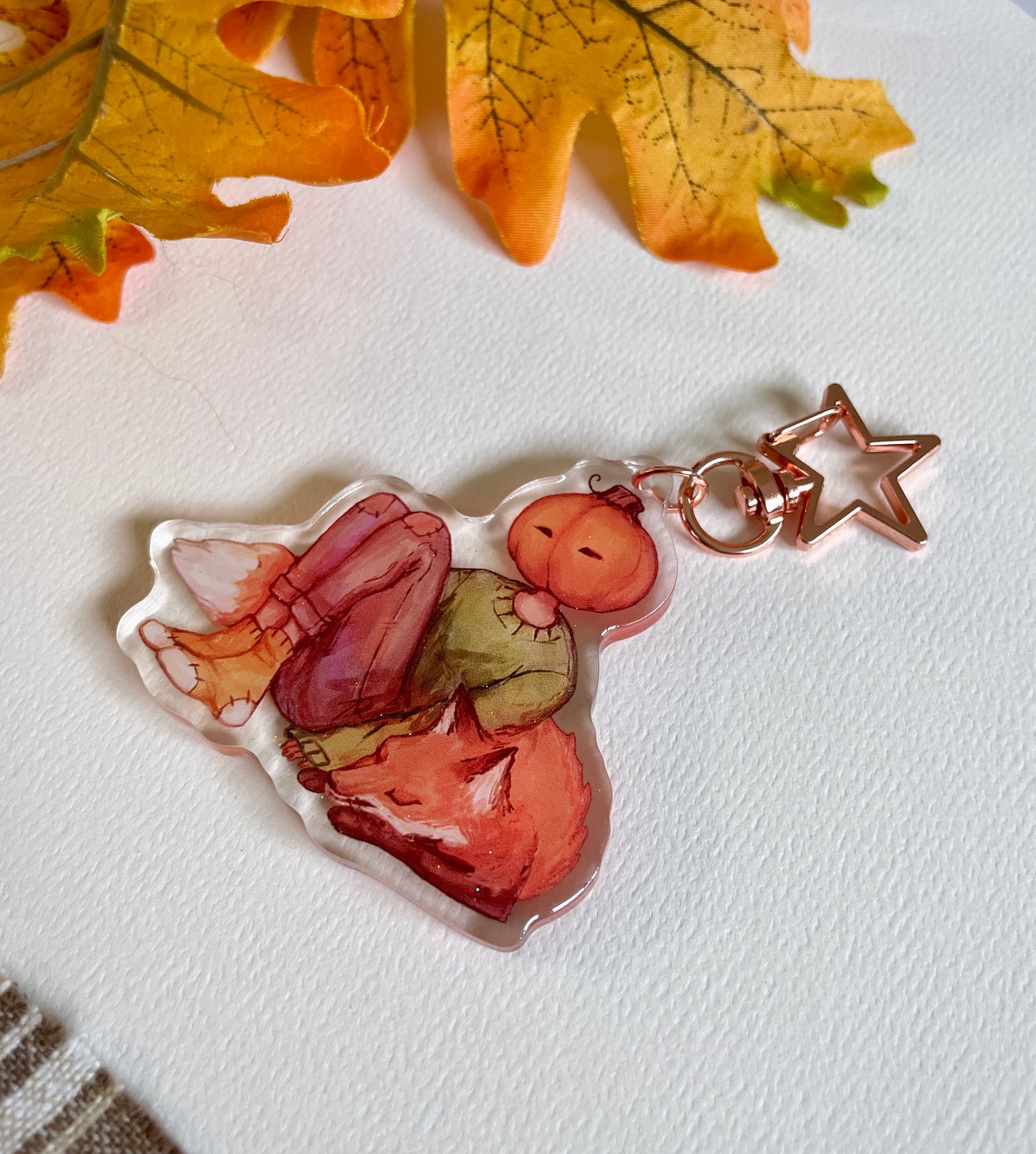 Sleepy Fox and Pumpkin | Acrylic Charm