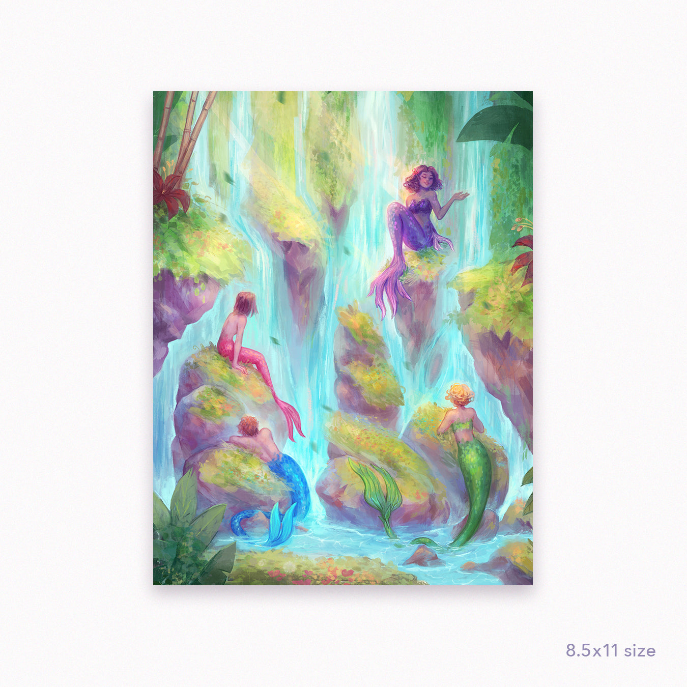 Waterfall Pool Mermaids Illustration - Art Print